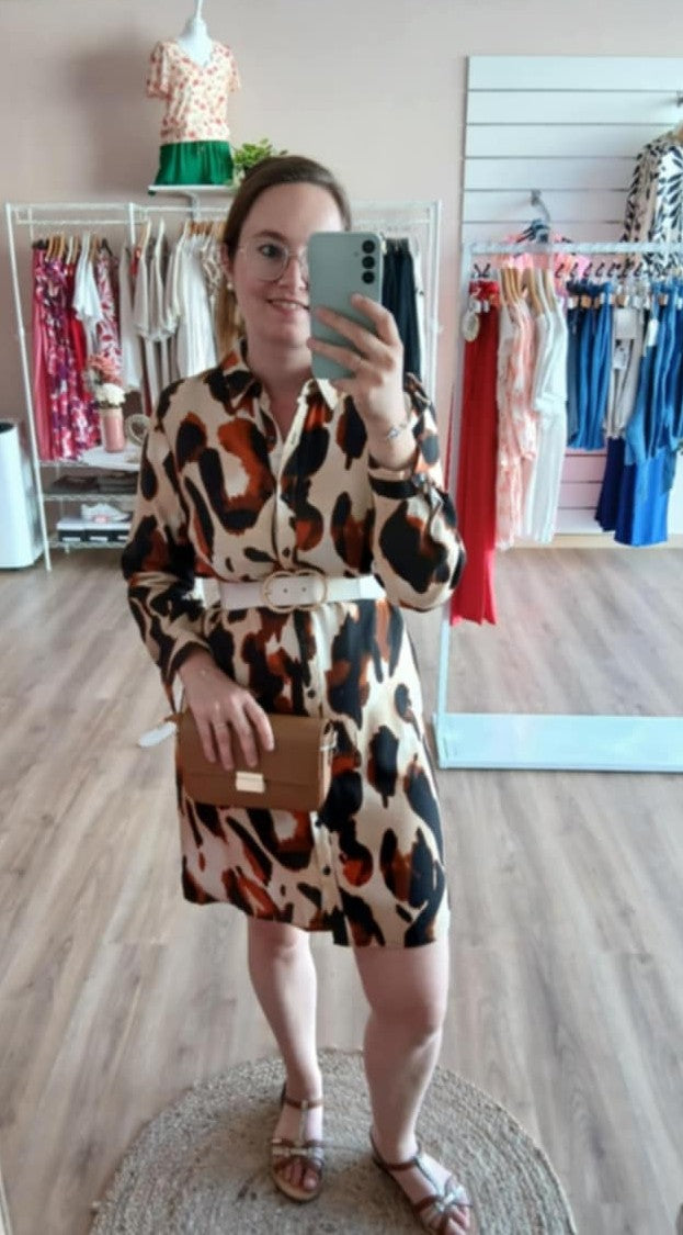 Robe OLIVIA femme chemise imprimée léopard manches longues soldes 2026 vêtements femme