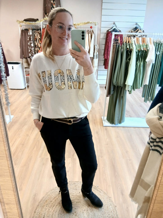 Pull Aurélien femme blanc AMOUR sequins col rond