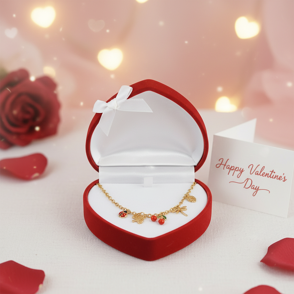 Collier Breloques Cerise Libellule Coccinelle - Thème Saint-Valentin