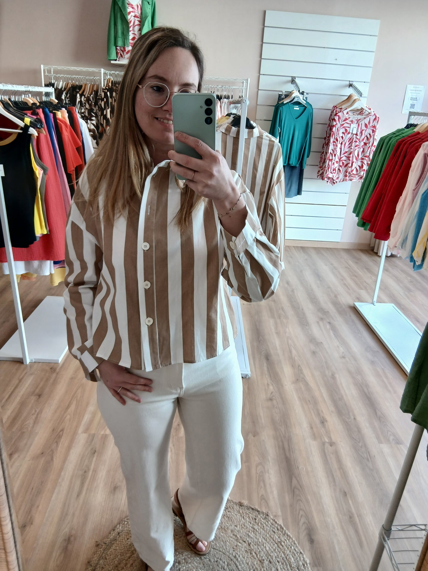 Chemise Léonie Rayures Beige - 100% Coton Les tendances d'Axelya