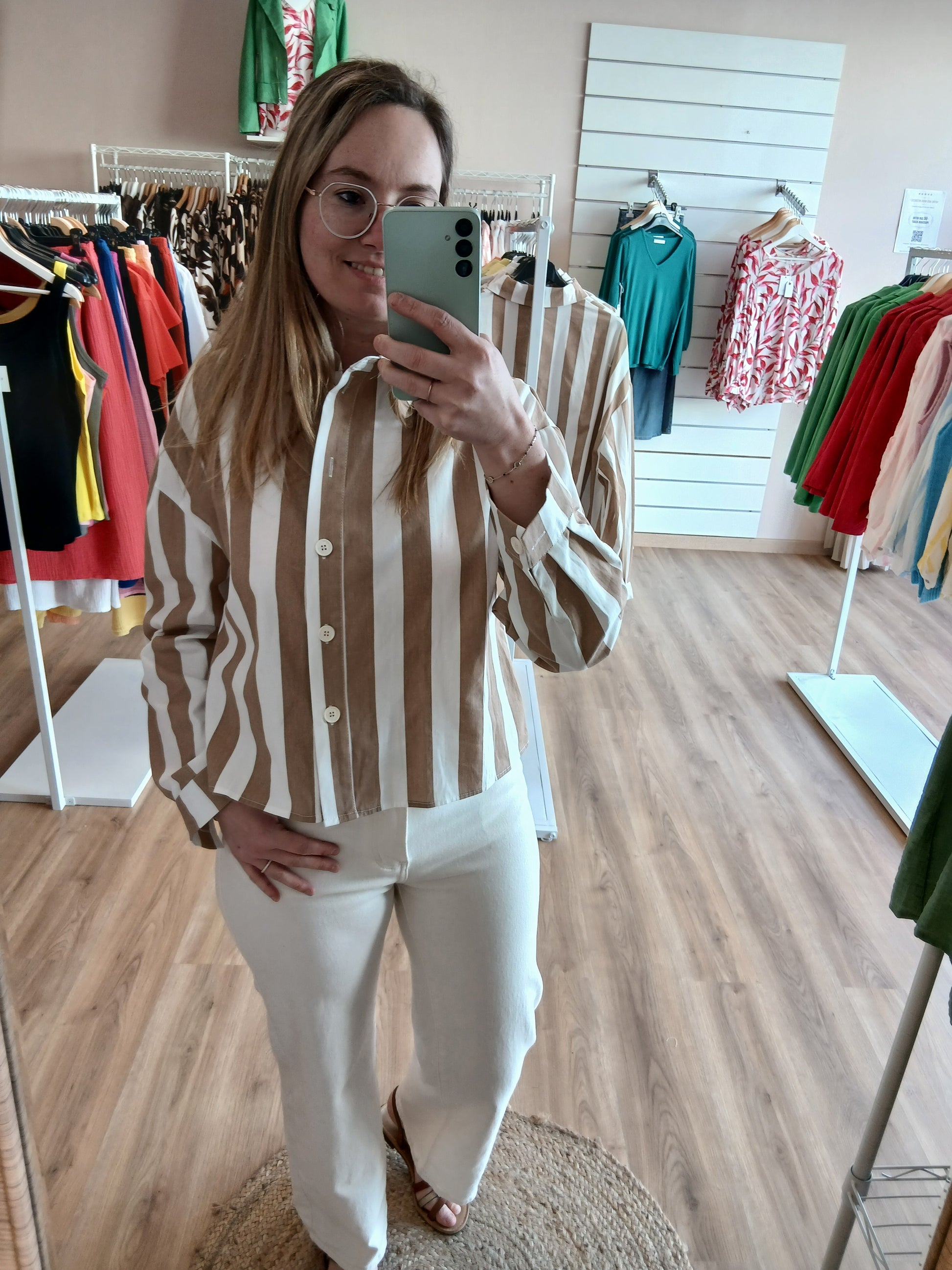 Chemise Léonie Rayures Beige - 100% Coton Les tendances d'Axelya
