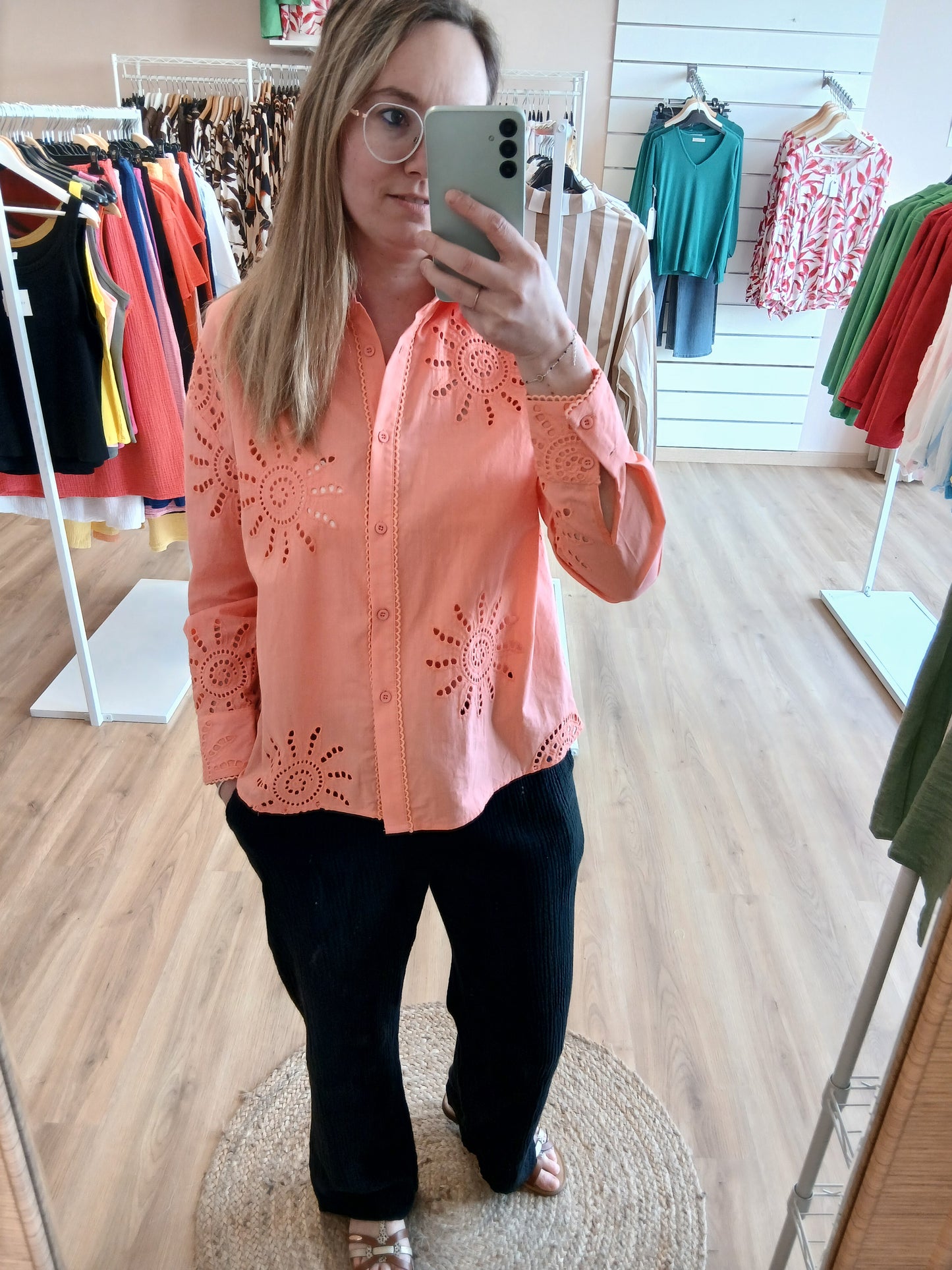 Chemise Margot Dentelle Corail - 100% Coton Les tendances d'Axelya