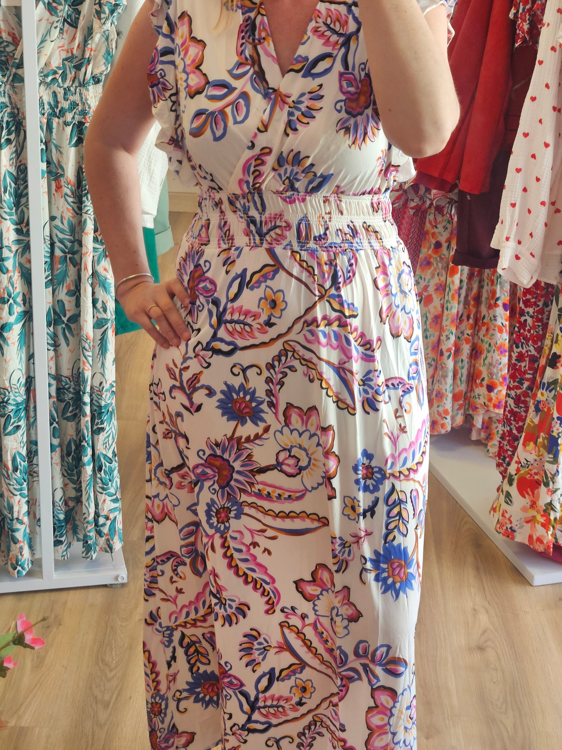 Robe FLORA Longue Florale - Taille Magique Les tendances d'Axelya