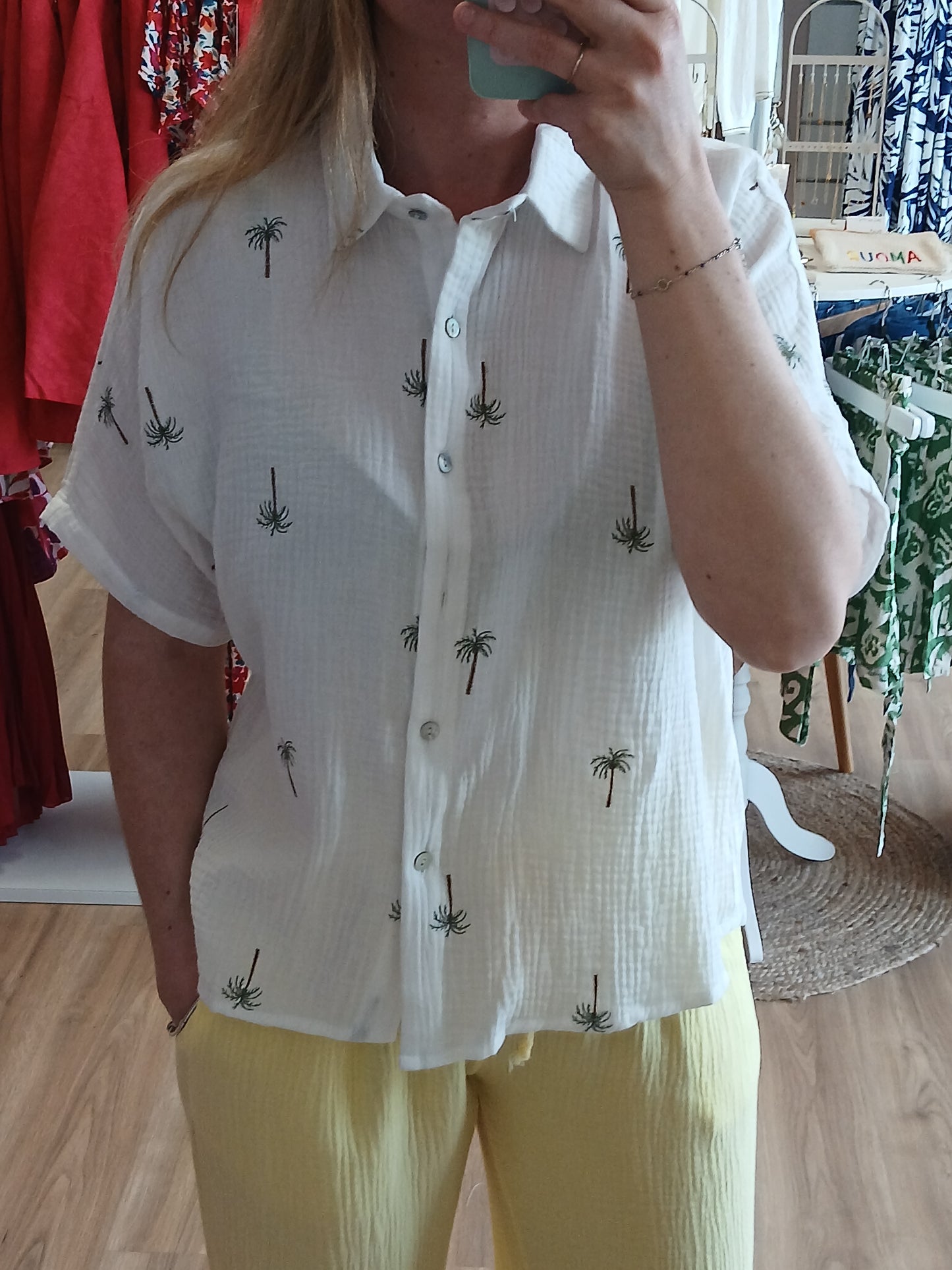 Chemise TINA Gaze de Coton Broderie Palmier Les tendances d'Axelya