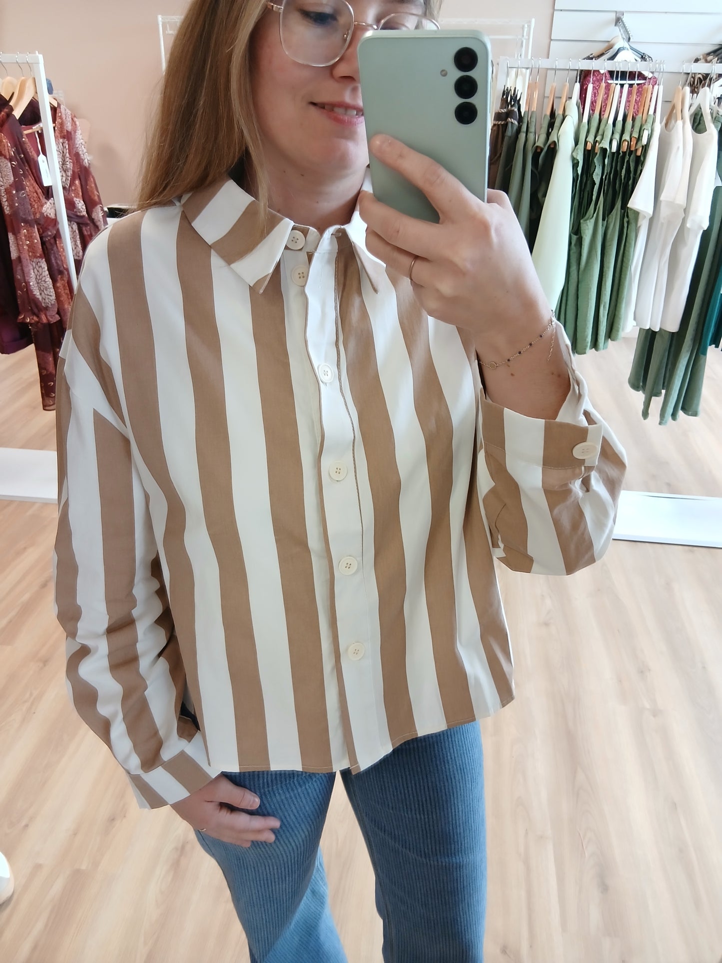 Chemise Léonie Rayures Beige - 100% Coton