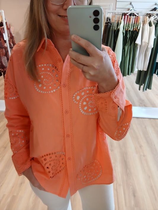 Chemise Margot Dentelle Corail - 100% Coton