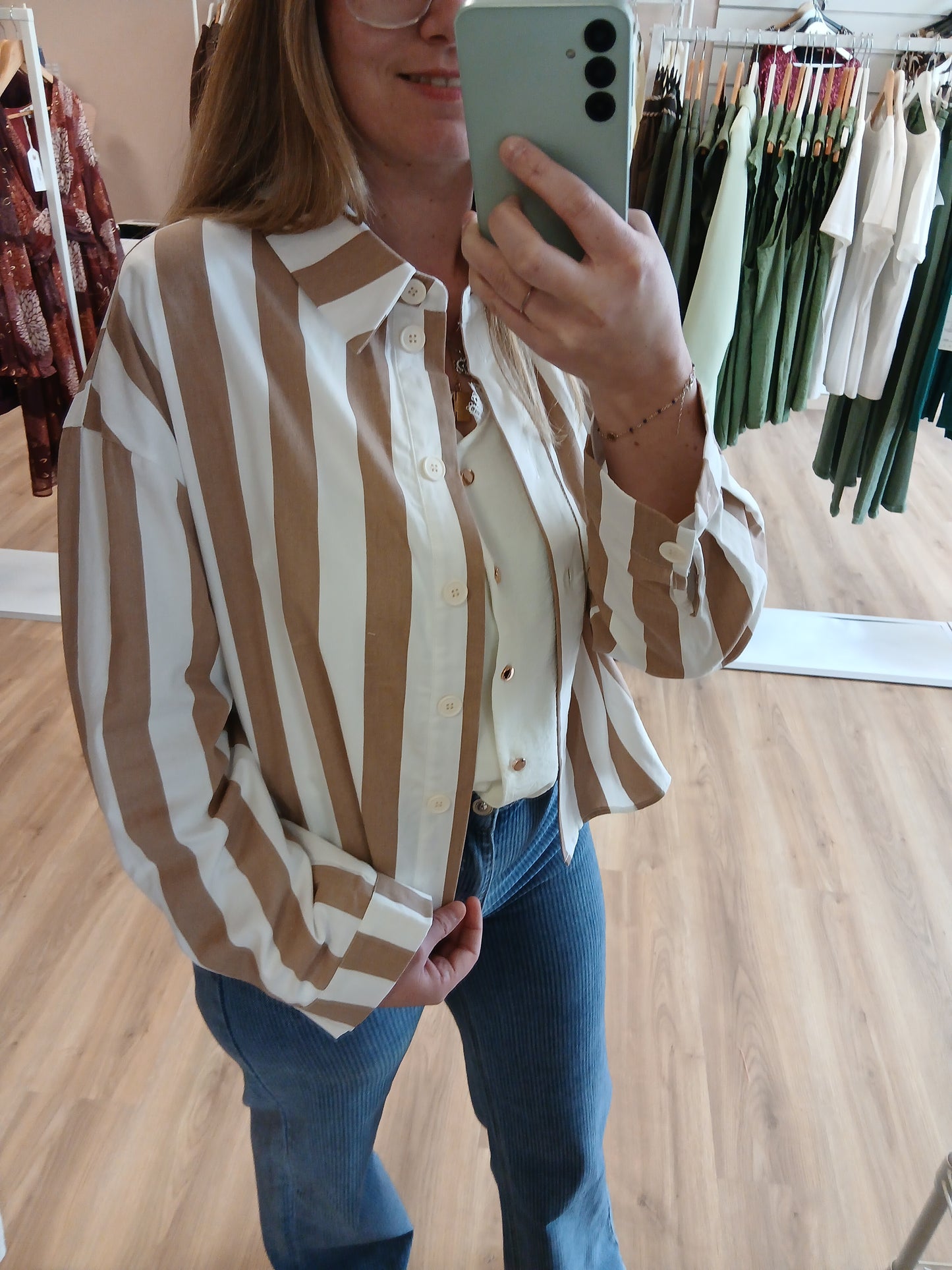 Chemise Léonie Rayures Beige - 100% Coton