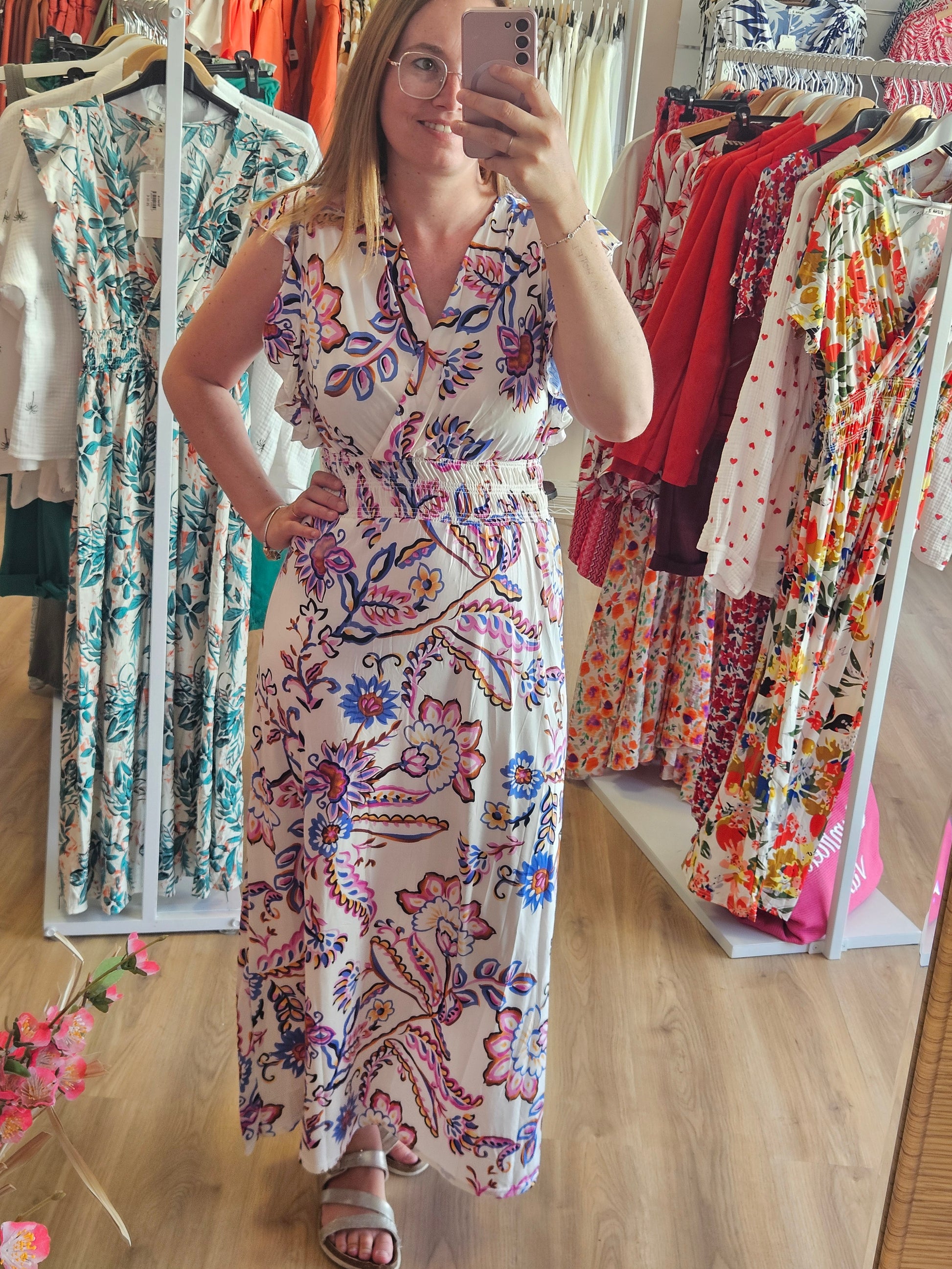 Robe FLORA Longue Florale - Taille Magique Les tendances d'Axelya