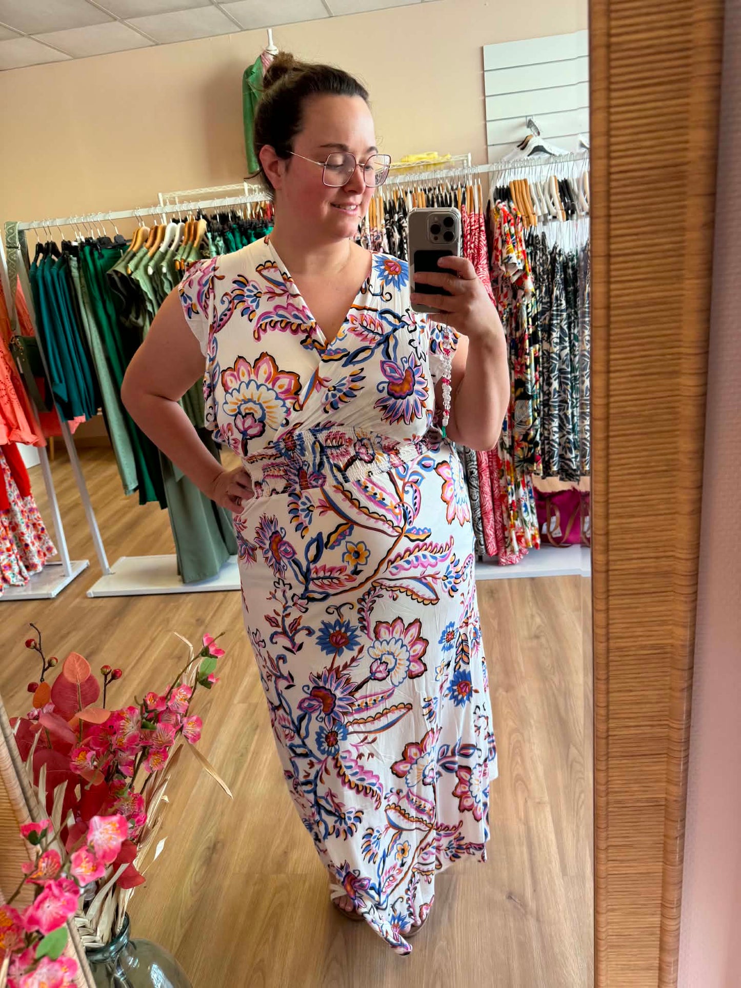 Robe FLORA Longue Florale - Taille Magique Les tendances d'Axelya