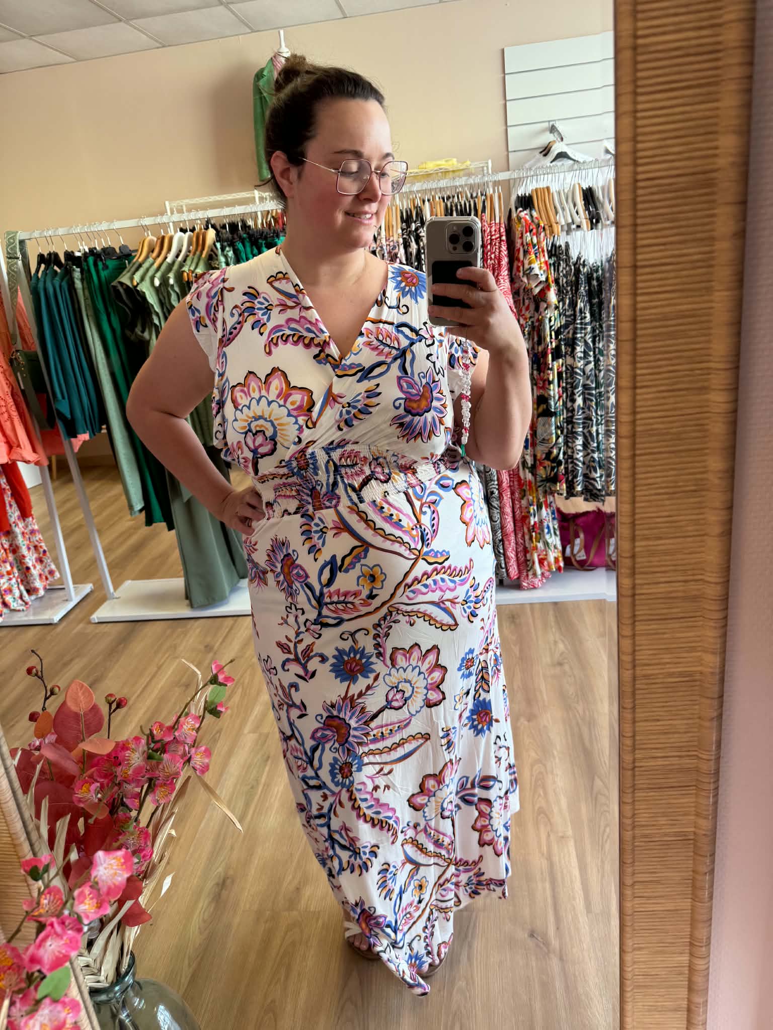 Robe FLORA Longue Florale - Taille Magique Les tendances d'Axelya