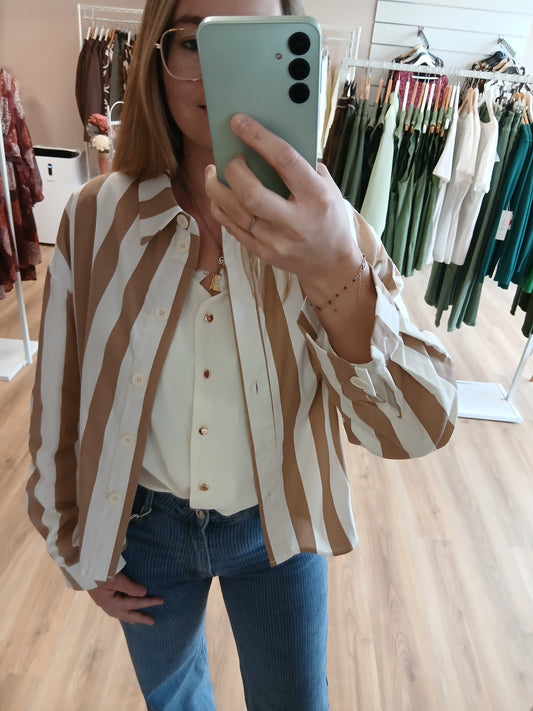 Chemise Léonie Rayures Beige - 100% Coton