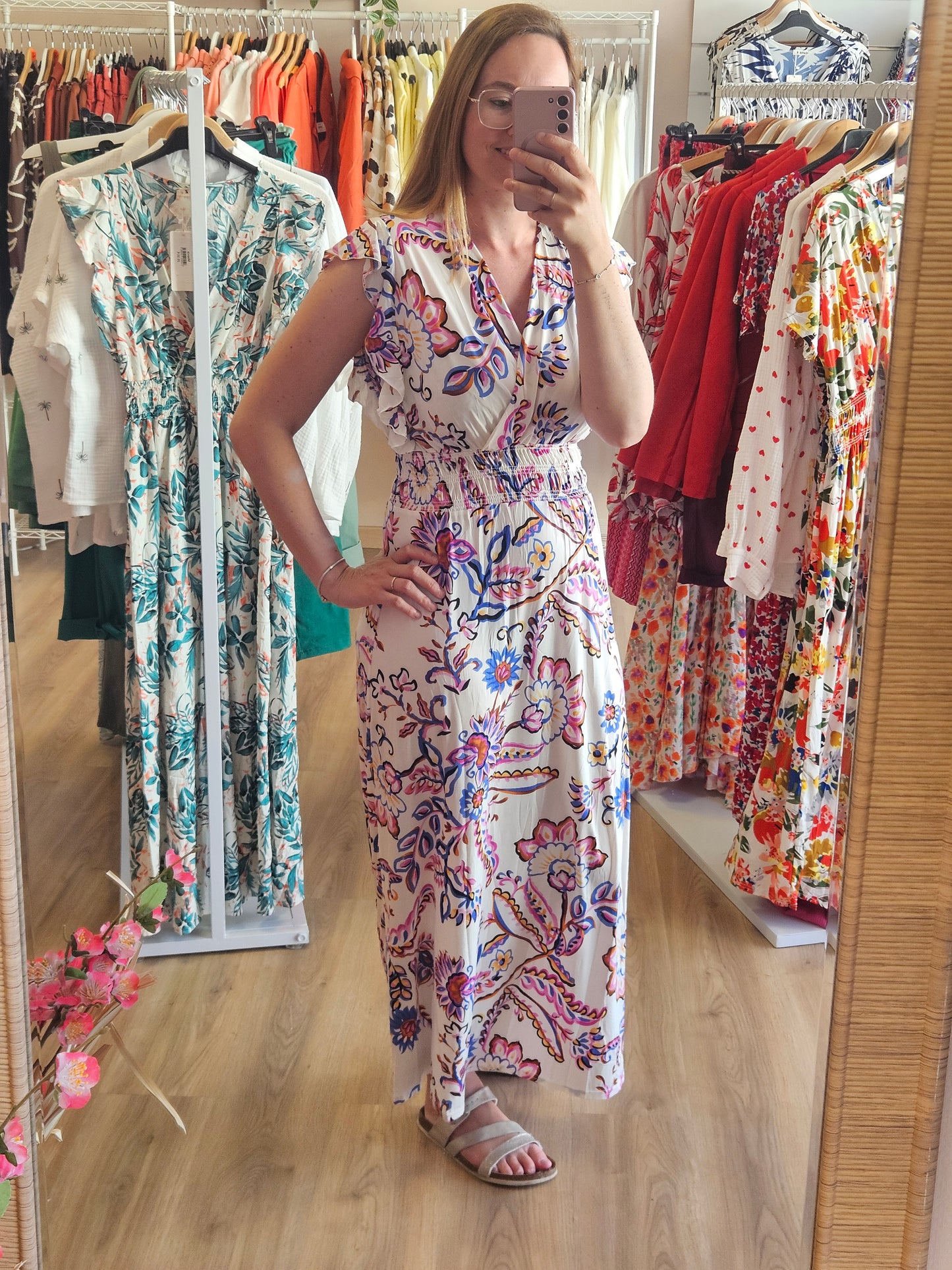 Robe FLORA Longue Florale - Taille Magique Les tendances d'Axelya