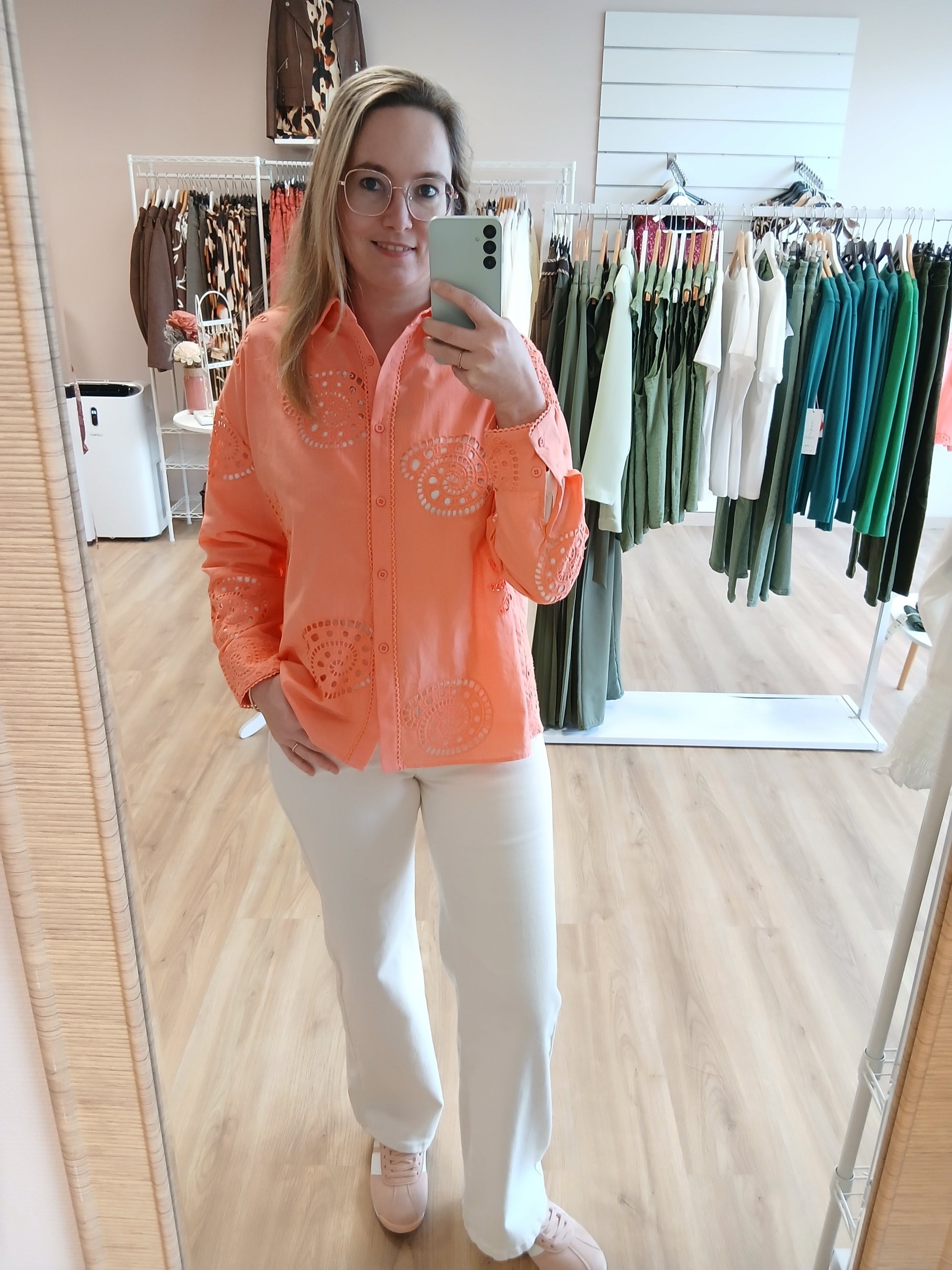 Chemise Margot Dentelle Corail - 100% Coton Les tendances d'Axelya