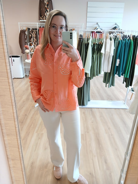 Chemise Margot Dentelle Corail - 100% Coton