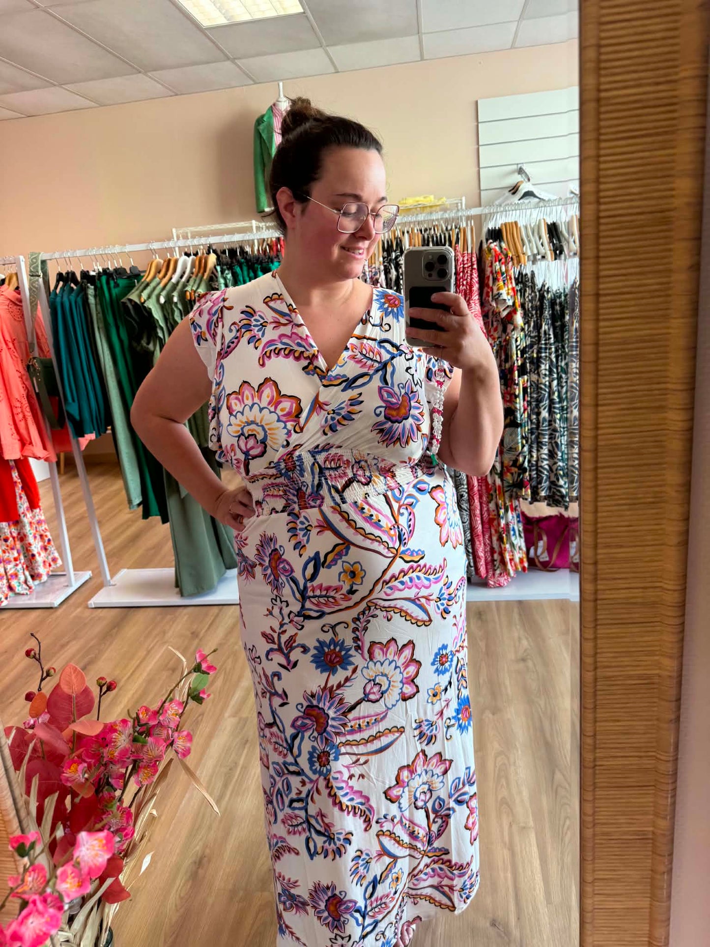 Robe FLORA Longue Florale - Taille Magique Les tendances d'Axelya