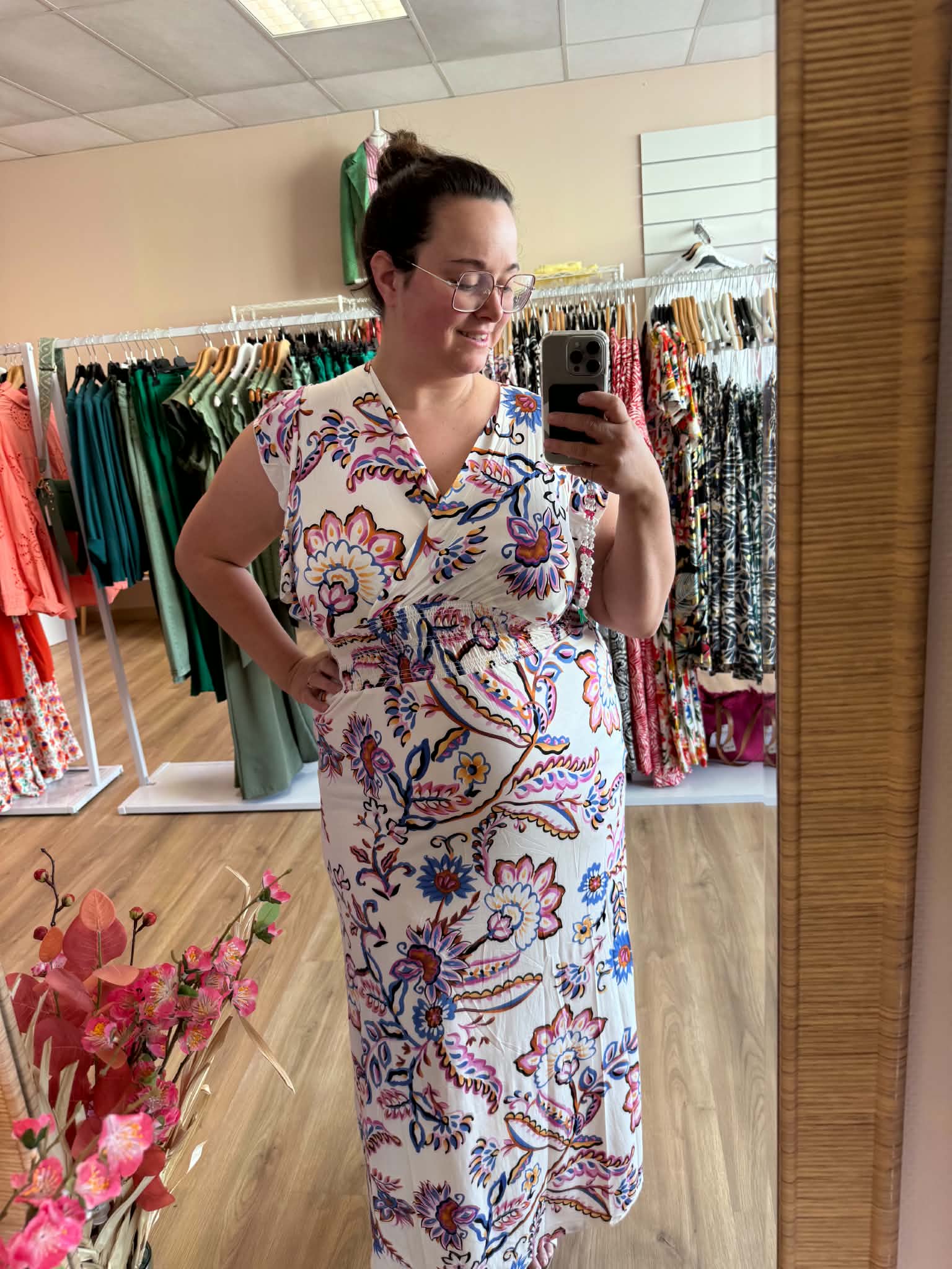Robe FLORA Longue Florale - Taille Magique Les tendances d'Axelya