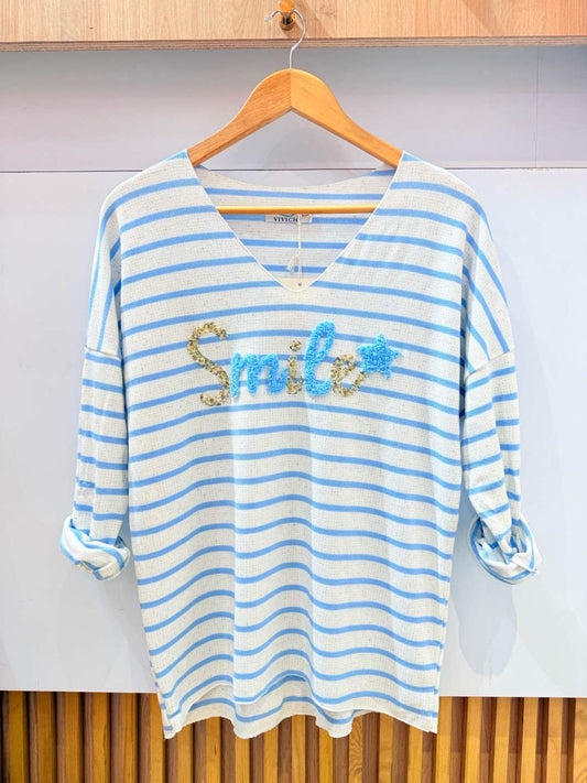 Tee-shirt Nina Rayures Lin - Broderie SMILE