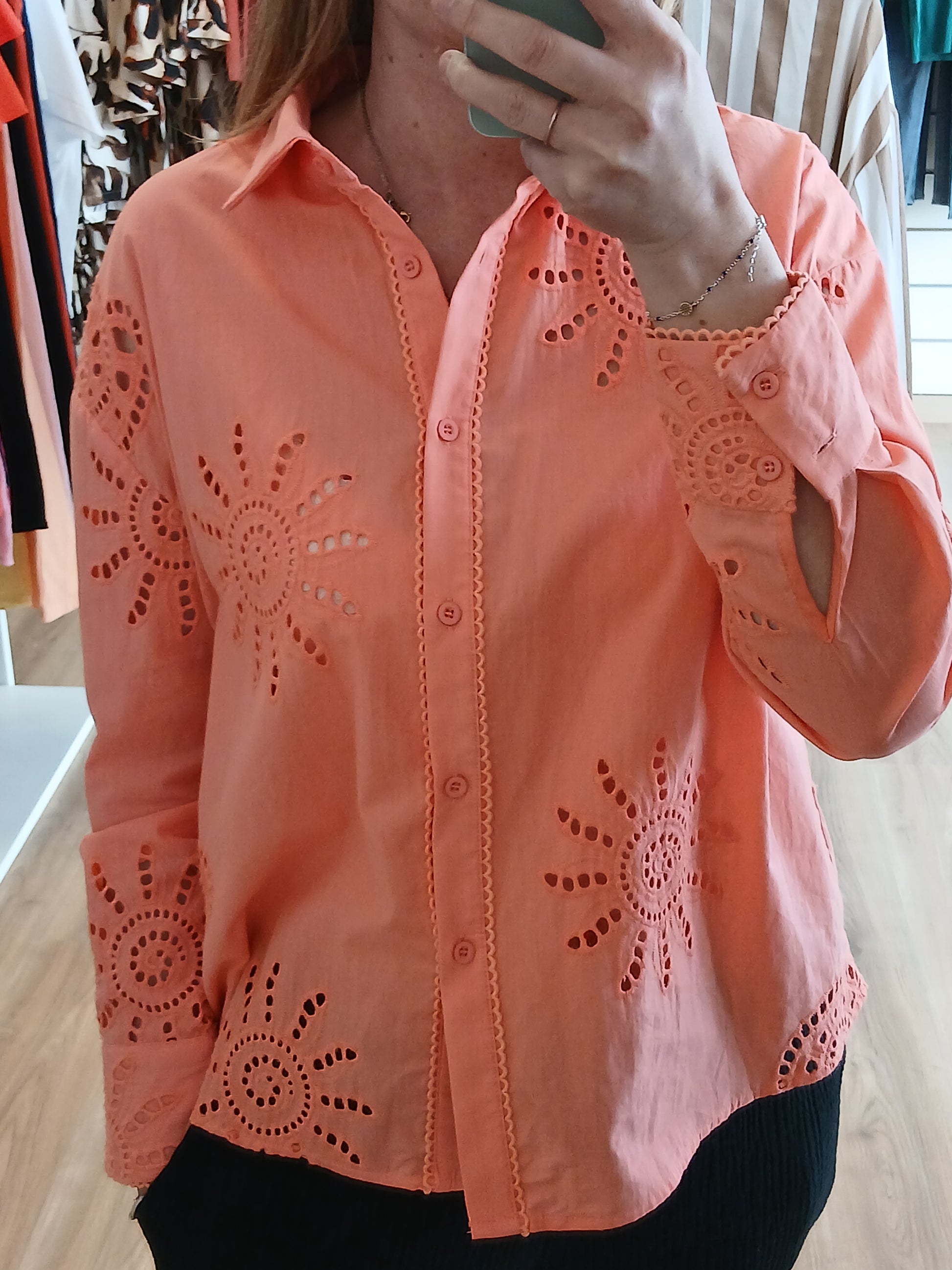 Chemise Margot Dentelle Corail - 100% Coton Les tendances d'Axelya