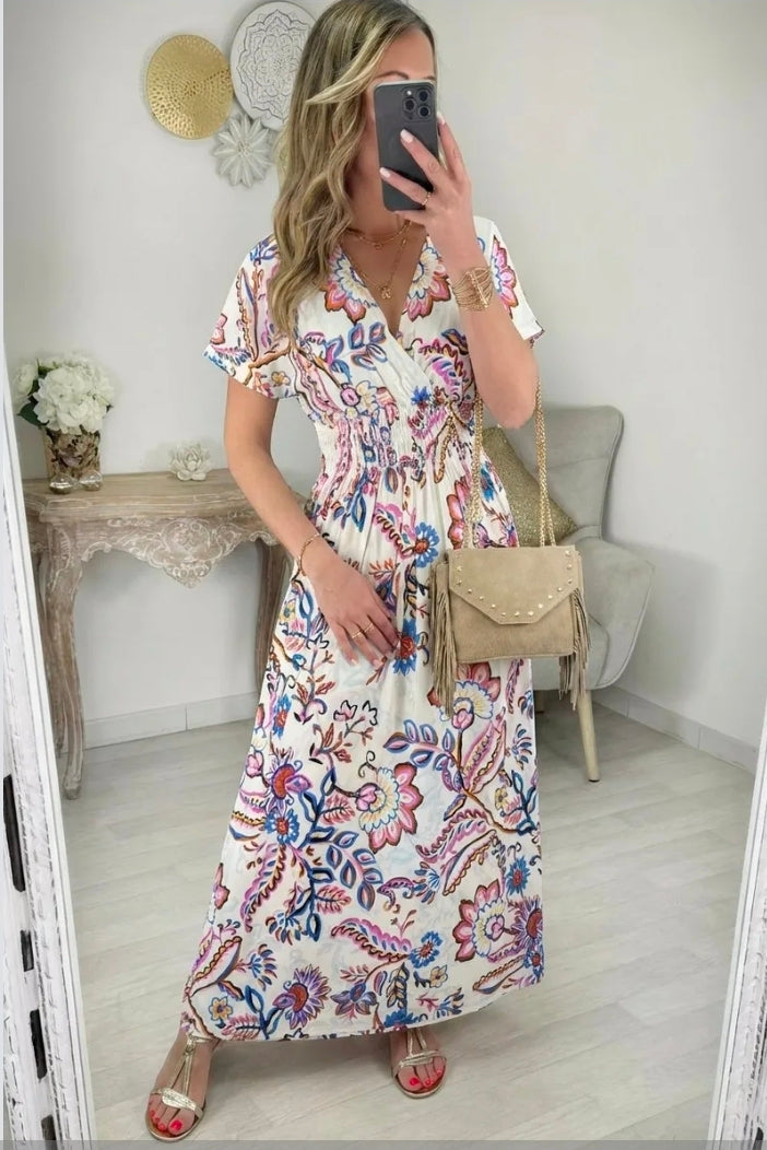 Robe FLORA Longue Florale - Taille Magique Les tendances d'Axelya