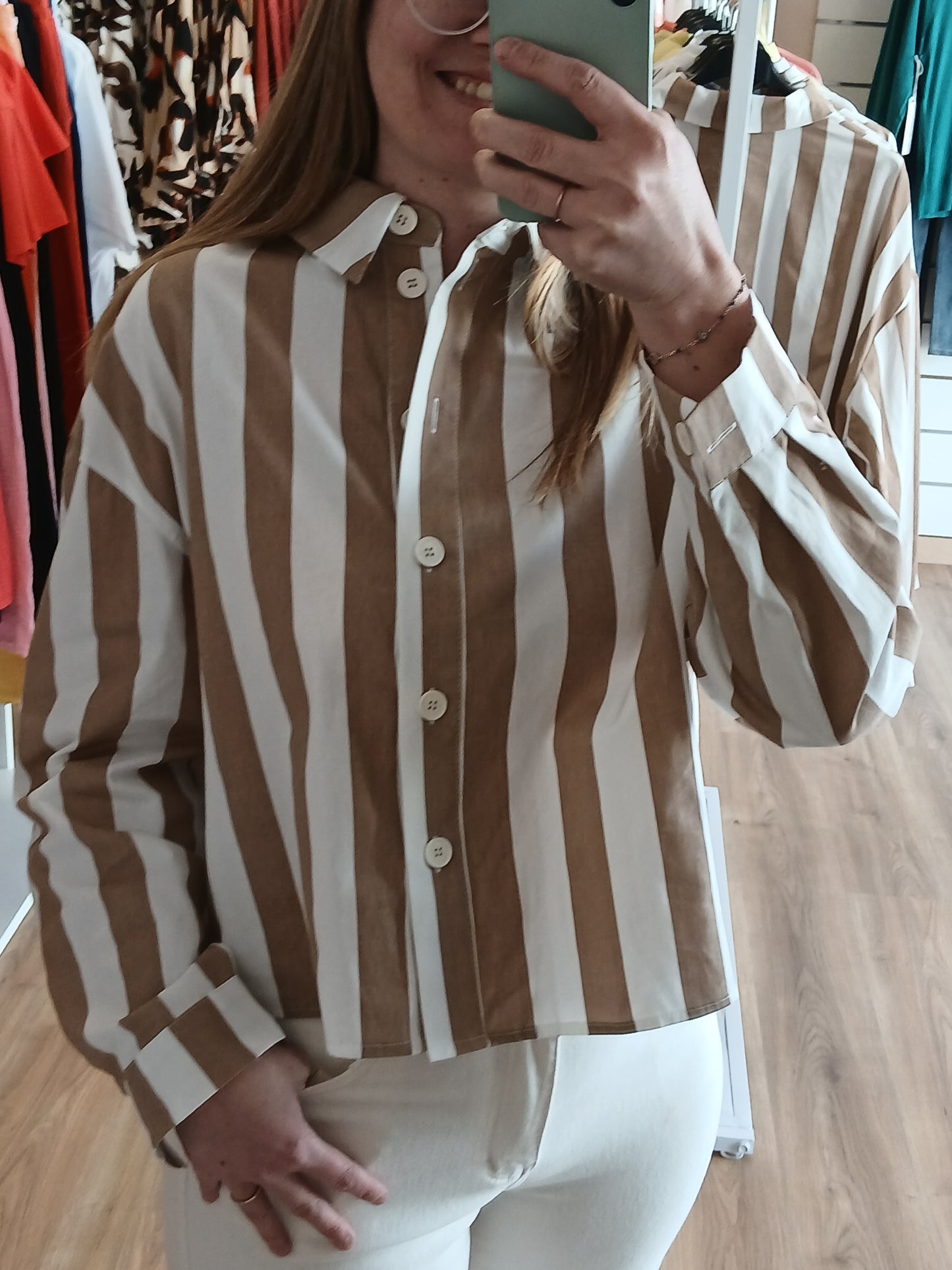 Chemise Léonie Rayures Beige - 100% Coton Les tendances d'Axelya