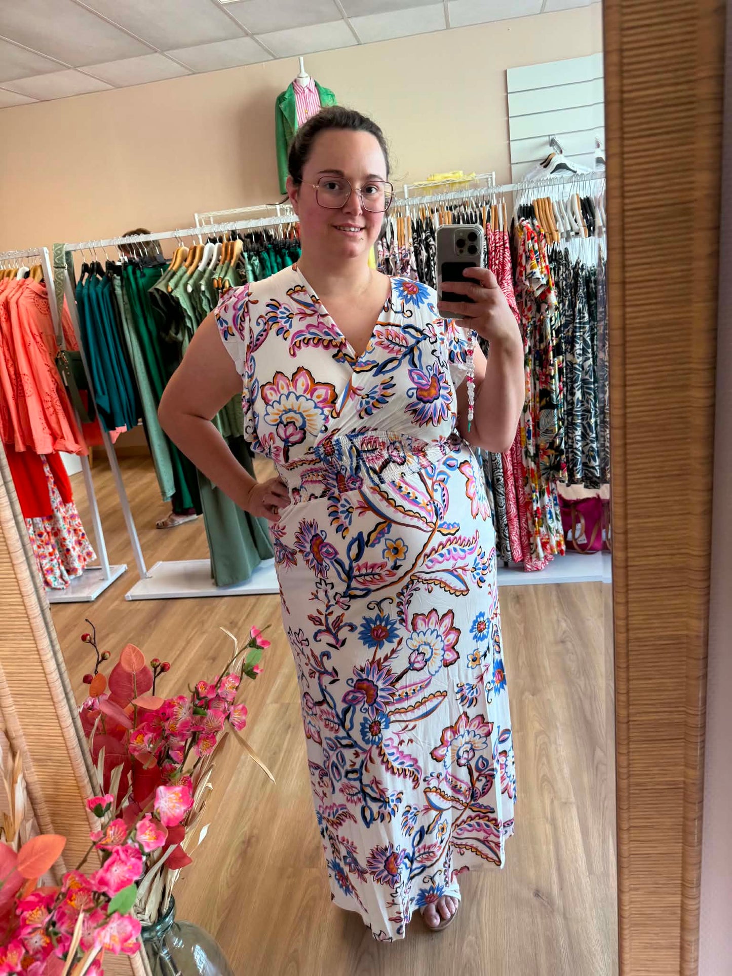 Robe FLORA Longue Florale - Taille Magique Les tendances d'Axelya