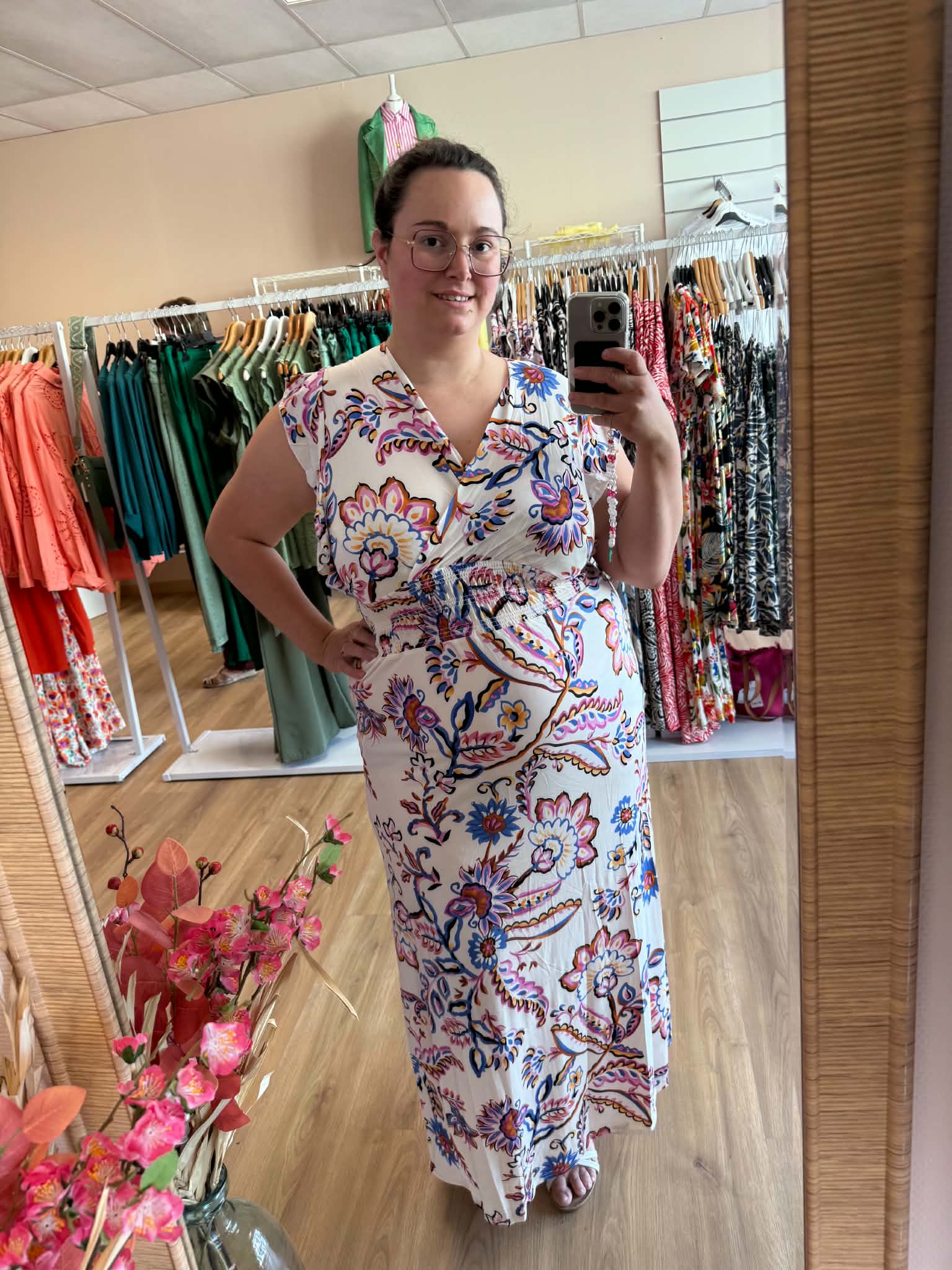 Robe FLORA Longue Florale - Taille Magique Les tendances d'Axelya
