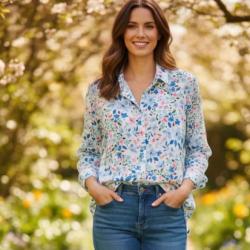 Chemise MILY Fluide Imprimé Fleuri Bleu Ciel - Grande Taille Les tendances d'Axelya
